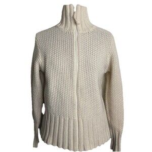 Vtg Y2K Gap Lambswool Chunky Knit Cardigan Sweater Full Zip Womens Small Ivory